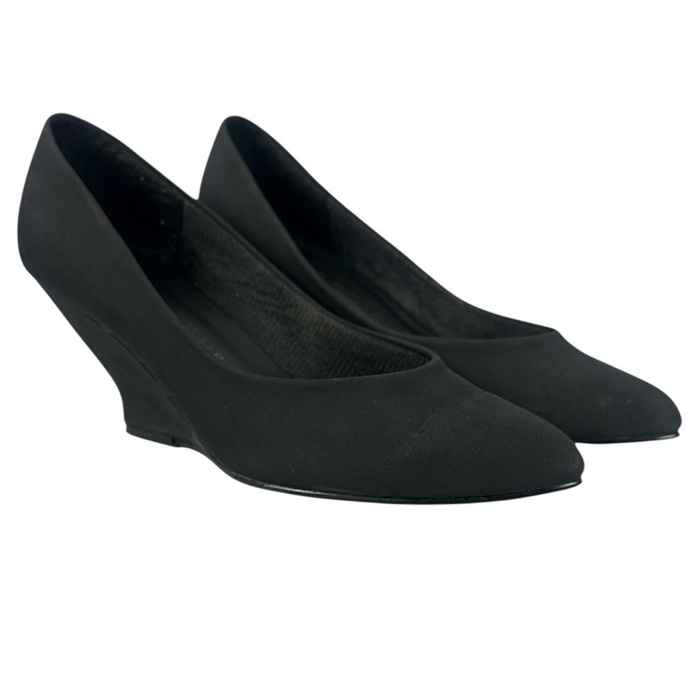 Vintage Mandarin Royale Elegant Black Nubuck Wedge Shoes 3โ Heels Size 7.5